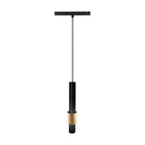 Magneto Dimmable Track Light pendant with black cylindrical tube and gold accent band, suspended from a black track adapter on a plain white background.