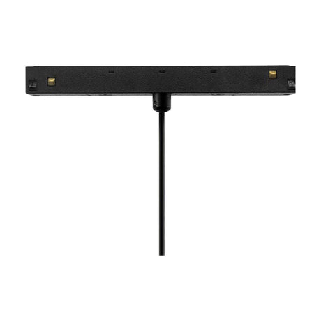 Magneto Dimmable Track Light in black with gold accents, a slim horizontal bar fixture with integrated LED and a central mounting rod, shown against a plain white background.