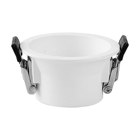 Trimasi Downlight recessed ceiling fitting in sand white aluminium with spring clips, 60mm rim for a 53mm cut-out, shown on a plain white background.
