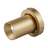 Trimasi cylindrical spotlight in sand gold aluminium with round mounting ring and visible fixing screws, shown on a plain white background.