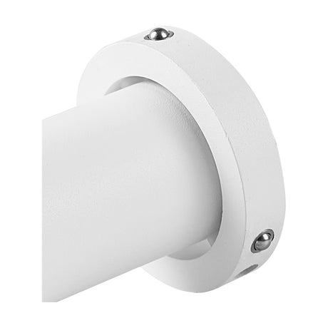 Close-up of the Trimasi Spotlight's round sand white mount with visible screws and cylindrical aluminium barrel, shown against a plain background.
