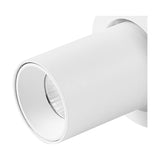 Close-up of the Trimasi Spotlight, a cylindrical wall-mounted fixture in sand white matt aluminium, 50mm diameter, shown against a plain white background.