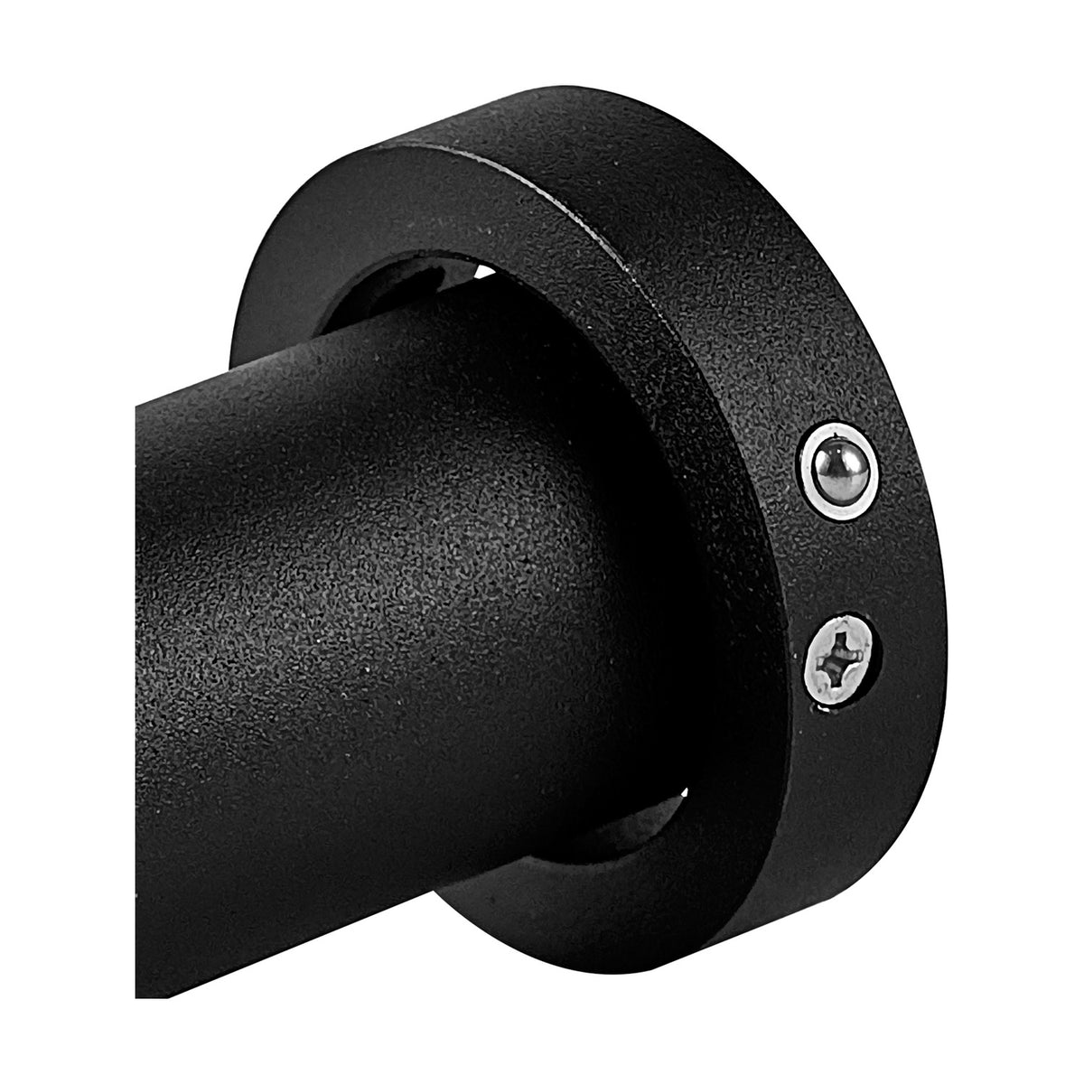 Close-up of the Trimasi Spotlight in sand black aluminium, showing the round 50mm head with two visible fixing screws on a plain white background.