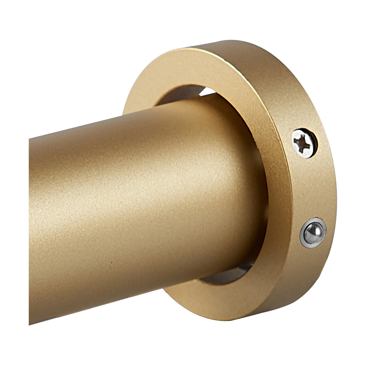 Close-up of the Trimasi Spotlight in sand gold, showing its cylindrical aluminium body and round bezel with visible fixing screws, set against a plain white background.