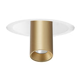Trimasi surface-mounted spotlight with a white round ceiling base and cylindrical sand gold aluminium body, LED integrated head visible, shown on a plain white background.