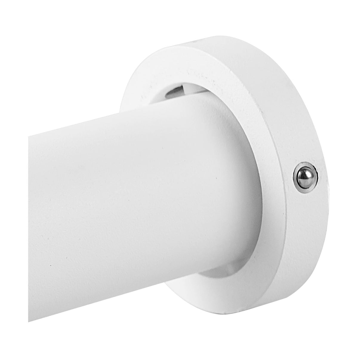 Close-up of the Trimasi Spotlight, a cylindrical 50mm aluminium spotlight in sand white with a round wall plate and visible fixing screw, shown on a plain white background.