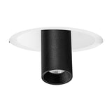 Trimasi Spotlight in sand black finish, a slim cylindrical fixture on a round white ceiling plate, shown against a plain white background, 7W 3000K LED, 50mm diameter.
