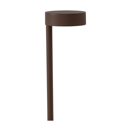Nagano 7W IP65 bollard light in rust brown aluminium, showing its slim post and round flat-top head against a plain white background.