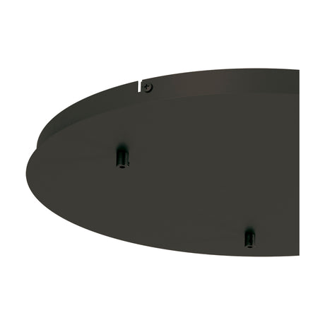 Elsa Round Canopy Kit 52cm in black, a shallow metal disc with a screw fixing and two visible pendant flex outlets, shown on a plain white background.