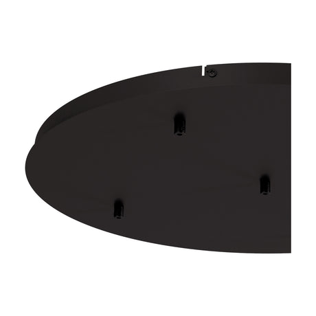 Elsa Round Canopy Kit 62cm in black, a round metal ceiling plate with a fixing screw and three visible mounting outlets, shown against a plain white background.