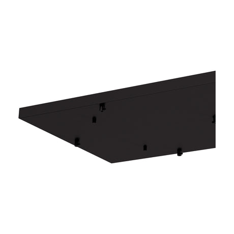Matte black rectangular multi-point canopy kit, 94cm long, with several cable outlets for gathering pendant drops, shown at an angle on a white background.