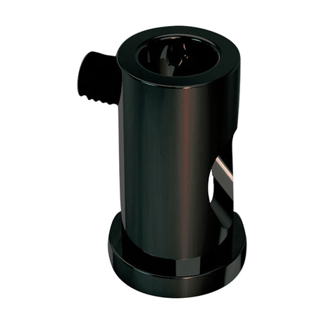 Elsa Wire Locker 15mm cable grip in black metal, compact cylindrical body with side slot and ribbed grip, shown on a plain white background.