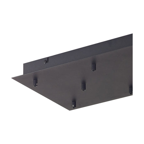 Tonic Rectangular Canopy Kit 50cm Long in black metal, close-up showing multiple cable outlets on a flat rectangular ceiling plate against a white background.