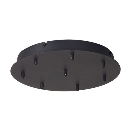 Round black metal ceiling canopy kit, 40cm, with seven cable outlets for multi-pendant lighting, shown against a plain white background.