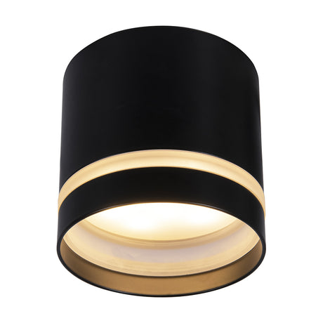 Split GX53 Spotlight 84mm in black, a round cylindrical surface-mounted ceiling light with an aluminium body and warm illuminated inner ring, shown on a plain white background.