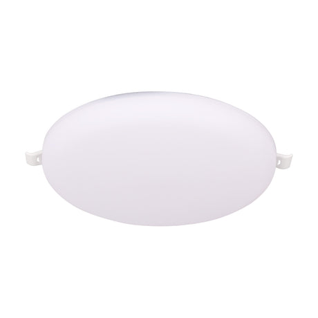 Algarve 22W LED downlight with round white acrylic face and spring clip fittings, 17cm diameter, 140mm cut-out, shown on a plain white background.