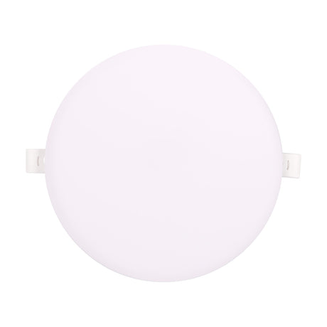 Algarve 22W LED downlight with round white acrylic face and spring clip fittings, 170mm diameter, shown on a plain white background.