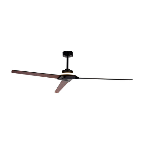 Brisa Wood Ceiling Fan with Light, 1.75m black fitting with three dark wood blades and a central LED ring, shown on a plain white background.