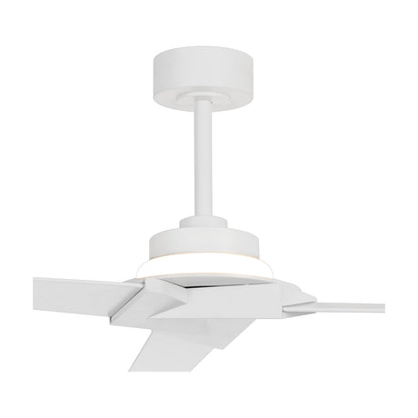 Brisa white ceiling fan with integrated LED light, 1.75m angular blades, central round diffuser, and slim ceiling rod mount, shown on a plain white background.