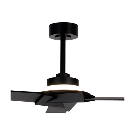 Brisa Single Ceiling Fan with Light in matte black, showing the integrated LED disc, angular blade design, and ceiling mount rod against a plain white background.