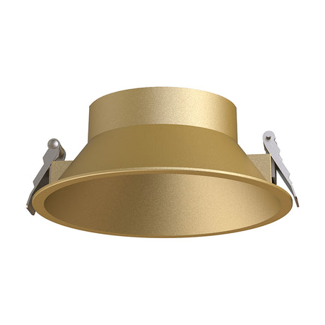 Sunset Downlight 16.5cm in gold, a round recessed ceiling fixture with deep cylindrical body, plain trim, and spring clips, shown on a plain white background.