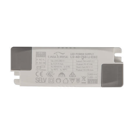 Sunset 31.5W LED Driver, rectangular white casing with printed specifications, mounting slots and connector tabs, shown on a plain white background.