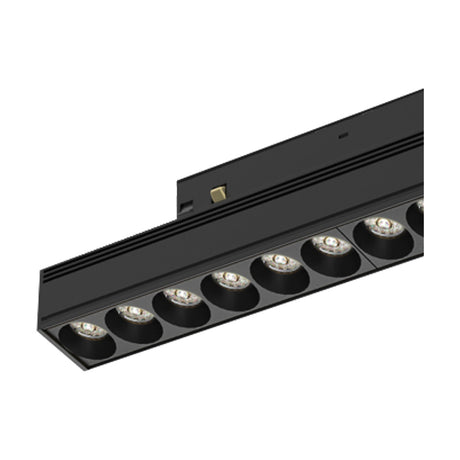 Magneto 12W Linear Track Light in black, a slim 25cm aluminium bar with multiple recessed LED spotlights along its length, shown on a plain white background.