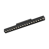 Magneto 18W Linear Track Light, a black aluminium bar with 18 recessed LED lenses along its length and a magnetic track connector, shown on a plain white background.