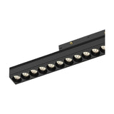Magneto 18W Linear Track Light in black, a slim aluminium bar with 11 integrated COB LED spotlights and a visible connector plug, shown on a plain white background.