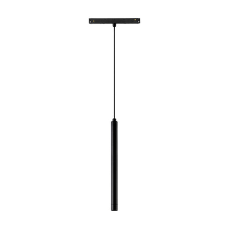 Magneto pendant track light with slim black tube, black track mount, and cable suspension, 20cm long, 4000K LED, shown on a plain white background.