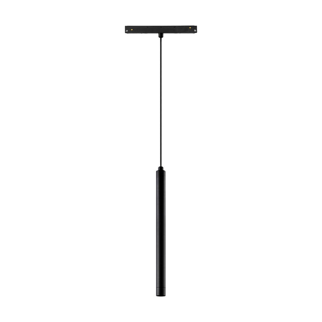 Magneto pendant track light with slim black tube, black track mount, and cable suspension, 20cm long, 4000K LED, shown on a plain white background.