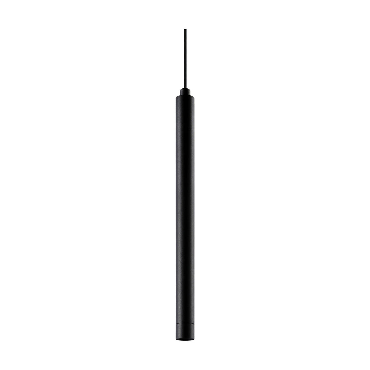 Magneto 20cm track light pendant in matte black, a slim aluminium tube with integrated 5W LED, 4000K, on a thin cable, shown against a plain white background.