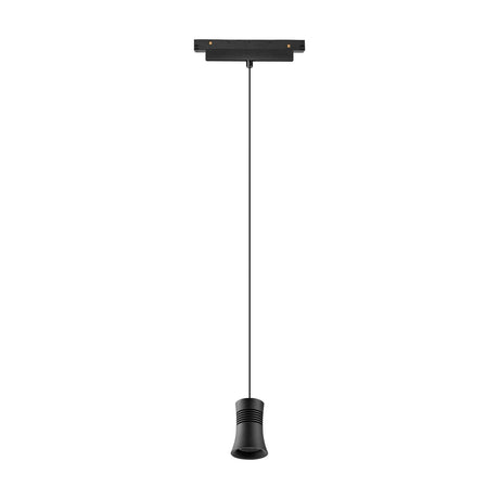Magneto 12W Cone Track Light: small black cone pendant on a slim cord from a black magnetic track adapter, aluminium finish, shown on a plain white background.