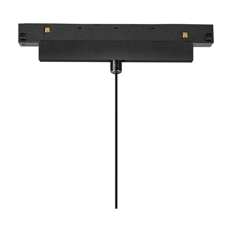 Magneto 12W Cone Track Light in black, showing the aluminium track connector housing with a slim suspension cable hanging down, on a plain white background.