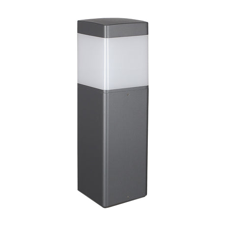 Chicago E27 IP65 square post light in anthracite, 11cm base, with a frosted glass panel and single light source, shown on a plain white background.