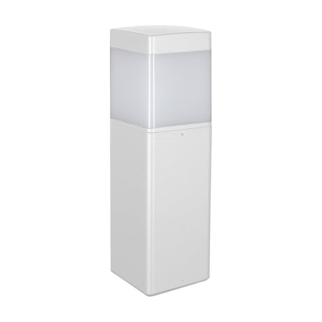 Chicago E27 IP65 square post light in matt white aluminium with a frosted polycarbonate diffuser panel, shown on a plain white background.