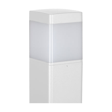 Chicago E27 IP65 square post light in matt white aluminium with a frosted polycarbonate diffuser, shown close-up on a plain white background.