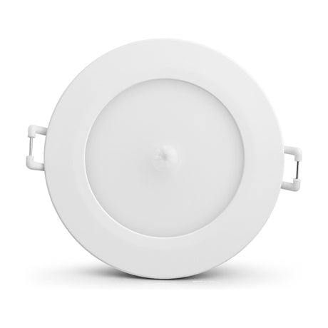 Yucatan 10W IP65 LED downlight with round white bezel, integrated CCT switch, and spring clip fittings, shown against a plain white background.