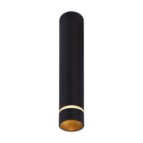 Split GU11 Spotlight in black, a slim 40mm diameter aluminium tube fixture, 20cm tall with a gold-tone interior ring visible at the open end, shown on a plain white background.
