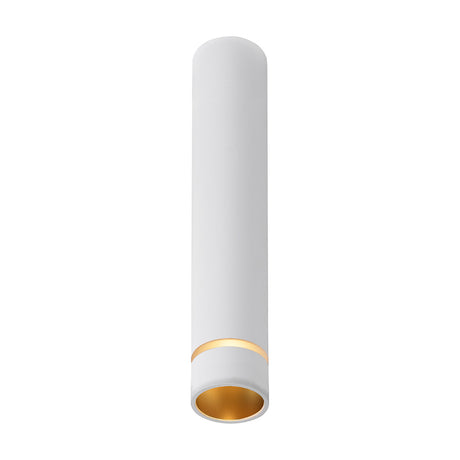 Split GU11 Spotlight in white, a narrow cylindrical surface-mounted tube, 40mm diameter and 20cm high, with a gold-toned inner reflector visible at the open end, shown on a plain white background.