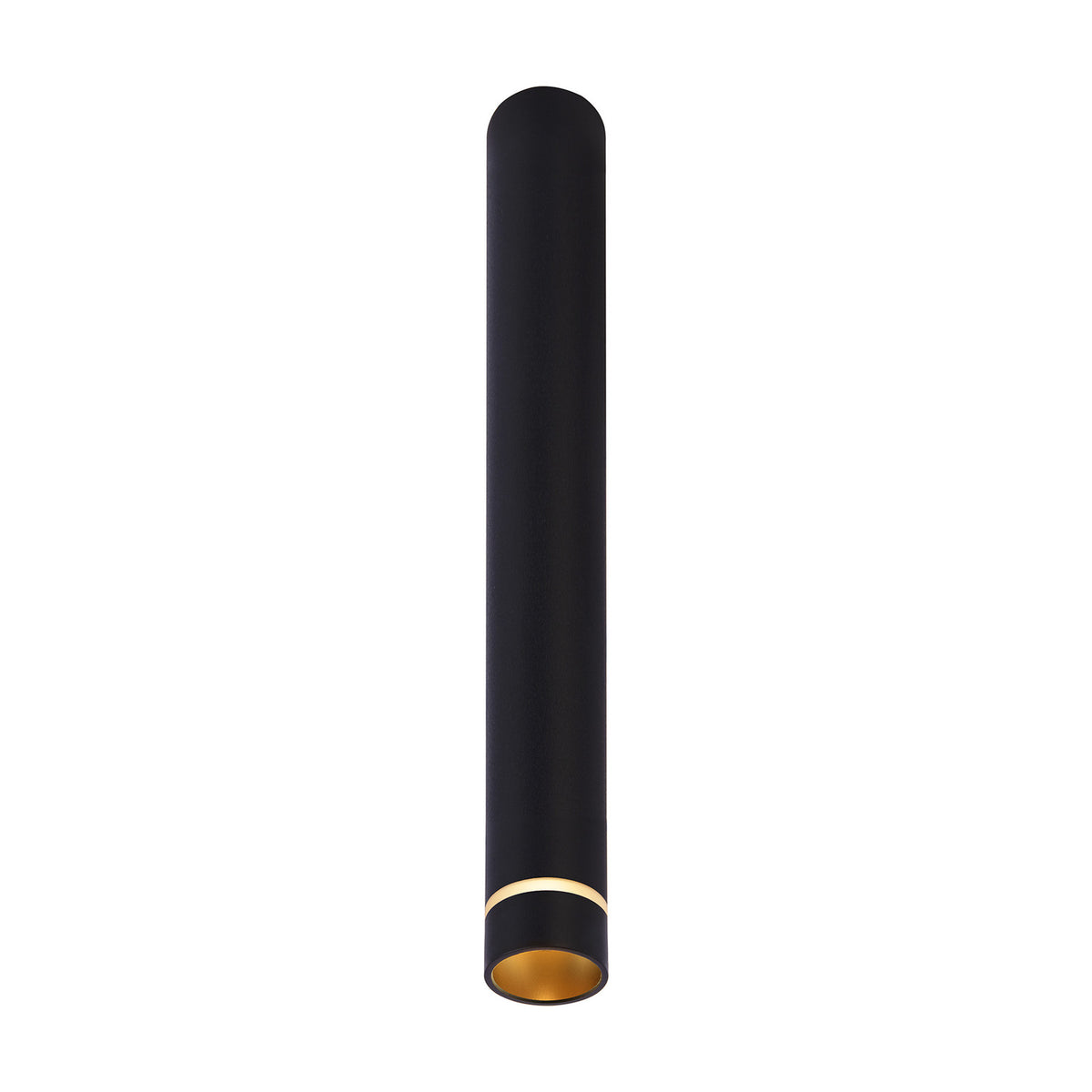 Split GU11 Spotlight in black, a slim 40mm diameter, 30cm long aluminium tube with a recessed gold-toned interior at the lens end, shown on a plain white background.