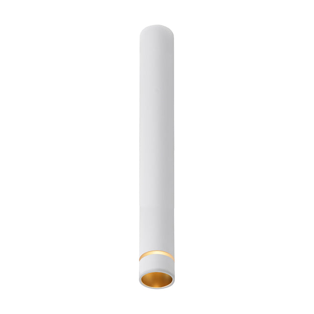 Split GU11 Spotlight in white, a slim 40mm diameter, 30cm high cylindrical aluminium ceiling spotlight with a gold-tone inner rim, shown on a plain white background.