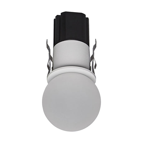 Bead 7W Spotlight, white recessed LED downlight with round frosted lens, black housing and spring clips, 35mm cut-out, shown on a plain white background.