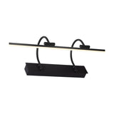 Paracuru 18W sand black picture wall light, slim iron bar with two curved arms on a rectangular base, integrated warm white LED strip, shown on a plain white background.