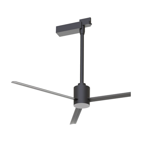 Monkey Ceiling Fan with Light 84cm in black, three slim aluminium blades and a slender track-mount rod with cylindrical motor housing, shown on a plain white background.