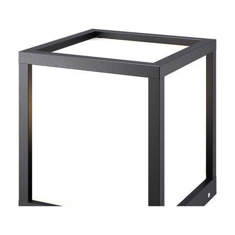 Close-up of the Utah E27 IP65 Post Light in graphite, showing its square aluminium frame with open sides and a diffused white top panel, set against a plain white background.