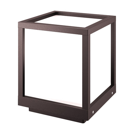 Utah E27 IP65 post light in sand brown, a compact square aluminium frame with white diffuser panels, shown on a plain white background.