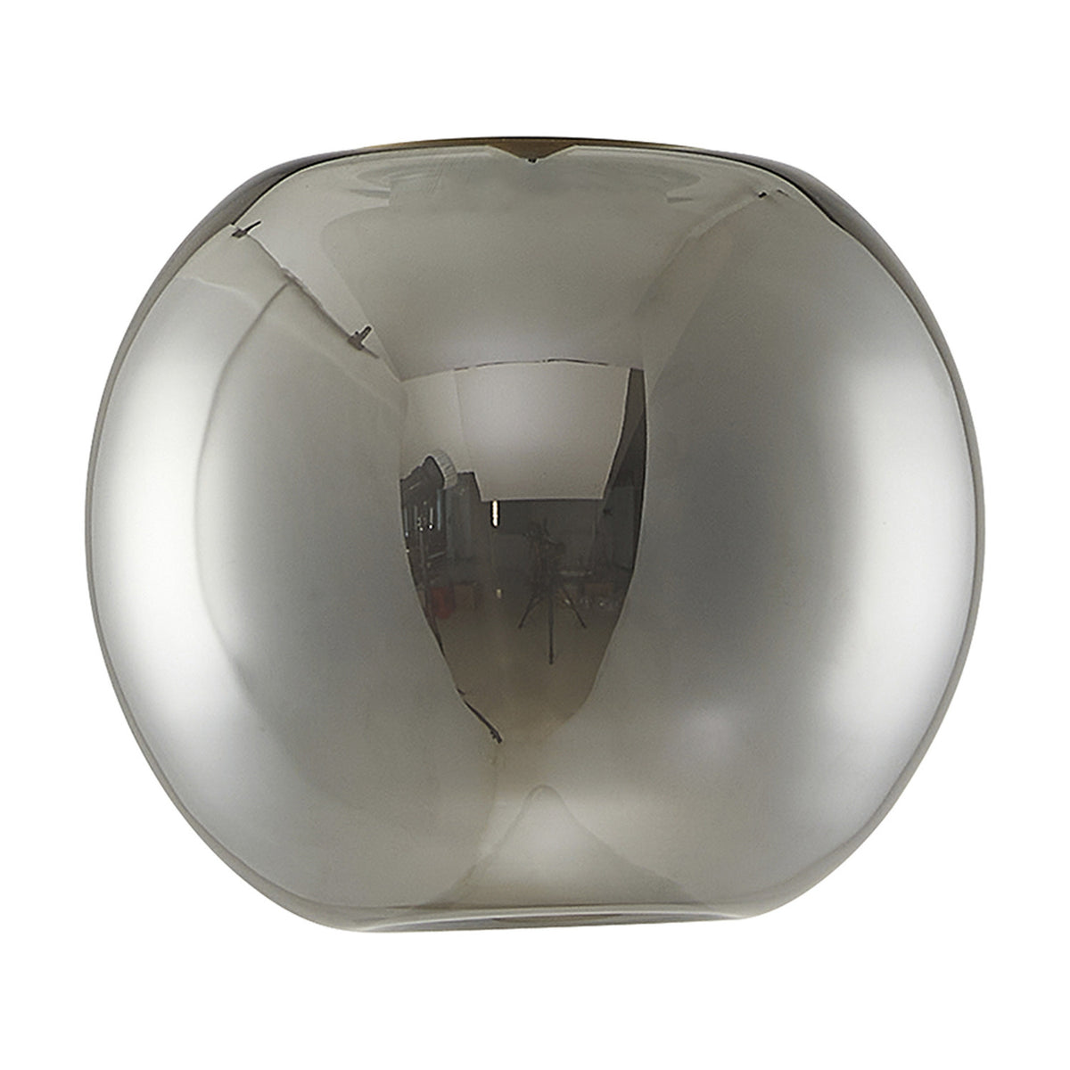 Andromeda Round Lamp Shade 13cm in mirrored chrome glass with a frosted inner funnel, shown as a compact spherical shape on a plain white background.