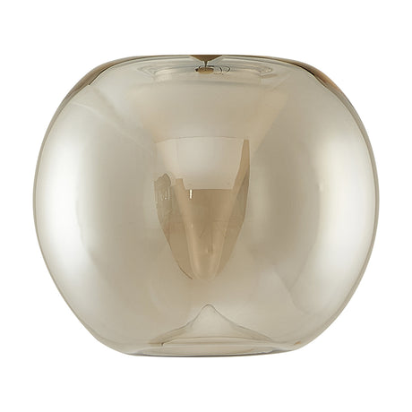 Round Lamp Shade 13cm in Amber, a rounded glass globe with frosted inner funnel, blown glass finish, shown against a plain white background.