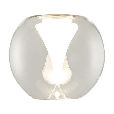 Andromeda Round Lamp Shade 13cm in clear glass with a frosted inner funnel diffusing a soft glow, shown on a plain white background.